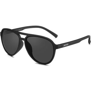 Jefoo Polarized Aviator Sunglasses for Women Men Retro Trendy Sports Sunglasses for Outdoor UV400 Protection (Matte Black Frame / Black Lens)