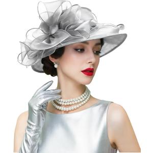 ORIDOOR Women's Organza Cloche Bowler Hat Derby Fascinator for Tea Party Bridal Wedding Hat