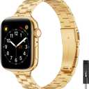 Thin Band Compatible with Apple Watch 38mm 40mm 41mm 42mm, Premium Stainless Steel Metal Replacement Adjustable Wristband Strap for iWatch Ultra SE Series 9/8/7/6/5/4/3/2/1 Women (Gold)