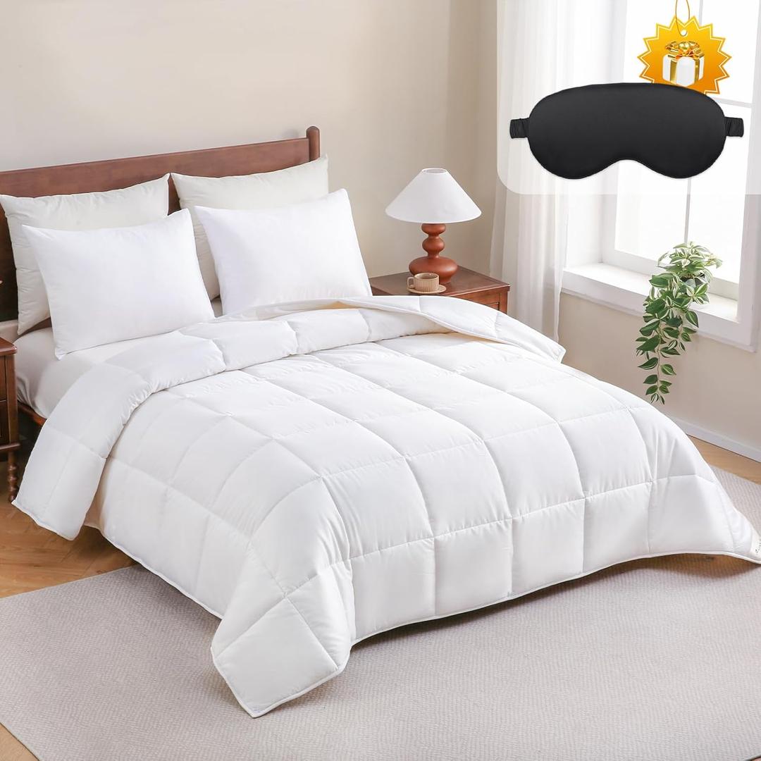 YOUR MOON Luxurious All Season Wool Comforter Queen Size, 100% Natural Australian Wool Filling, Hypoallergenic Comforter Duvet Insert, Noiseless Cotton Shell (White)