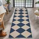 GarveeHome Easy Jute Rugs 2x8 Checkered Kitchen Runner Rugs Non Skid Washable Stain Resistant Indoor Outdoor Rugs for Living Room, Bedroom, Dining, Patio - Farmhouse Style Navy Blue