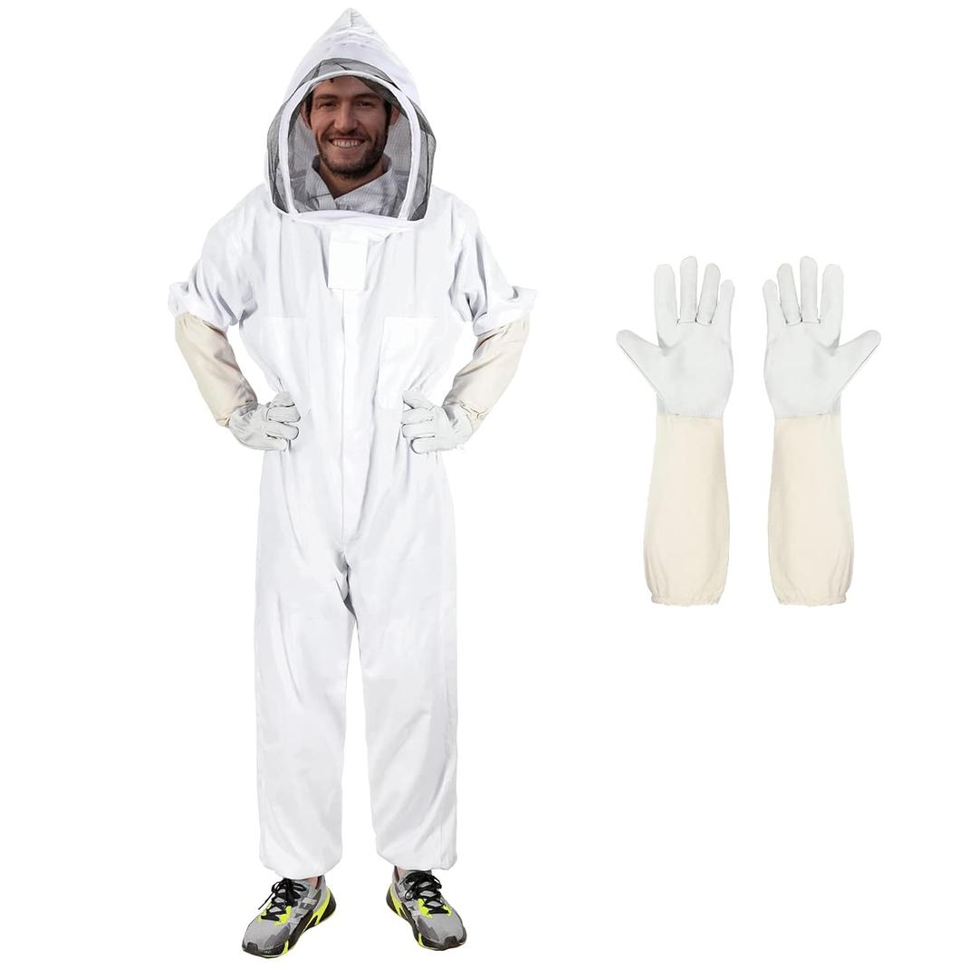 Bee Suits for Men Women,Bee Keeper Suite with Beekeeping Gloves,Beekeeping Suit with Veil Hood,Fully Body Sturdy Beekeeper Suite,Suitable for Professional Beekeepers and BeginnersX-Large