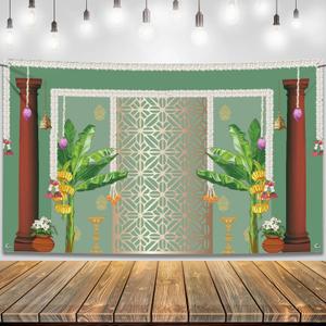 KatchOn, Indian Pooja Backdrop Decoration - 7.5X5 Feets | Green Banana Tree Banner for Ugadi, Vasant Panchami, Maha Shivaratri | Banana Leaf Backdrop Decoration | Annaprasana Decoration Backdrop