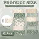 12 Rolls Watercolor Floral Washi Tape Set 15 mm Vintage Flower Decorative Masking Tape for Spring Arts DIY Craft Scrapbook Journal Supplies Gift Wrapping(Sage Green,Leaves)