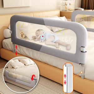 Bed Guard Rail for Toddlers - 60 inches Lift Foldable Toddler Bed Rails for Kids - Safety Baby Bed Rail Guard with Reinforced - Great Fit for Kids Twin Double, Full Size, Queen, King Size Bed