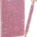 Rhinestone Notebook Pen Sets Glitter Pocket Notebook Crystal Pens Mini Diamond Journal Hardcover Bling Diary Office Desk Accessories for Women Birthday Gift(Rhinestone,A6,Pink)