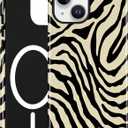 Jusy Compatible with MagSafe Zebra Phone Case for iPhone 13/14, Cute Aesthetic Magnetic Soft TPU and Hard PC Protective Phone Cover for Women Girls (Matte) - Beige