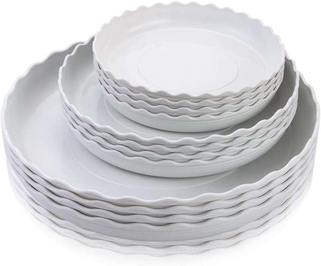 12 Pack Plastic White Round Wave Plant Saucer,Durable Heavy Duty Flower Plant Pot Drip Tray Container for Home Garden Indoor and Out Door Plant (6 Inch/8 Inch/10 Inch)