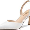 Athlefit Closed Pointed Toe Kitten Heels for Women Dress Work Wedding Party Slingback Stiletto Pumps Shoes (6.5, White)