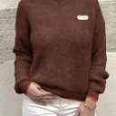 Saodimallsu Womens Sweaters Crew Neck Long Sleeve Knit Contrast Piping Stripe Lightweight Casual Fall Pullover Tops 2025 (Brown)