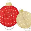 HOYECHI 2pc Lighted Pop-Up Outdoor Christmas Ornament Set – Holiday Ball Decorations with 200 LED Lights, 8 Lighting Modes, for Yard & Outdoor Christmas Decor - Red/Gold