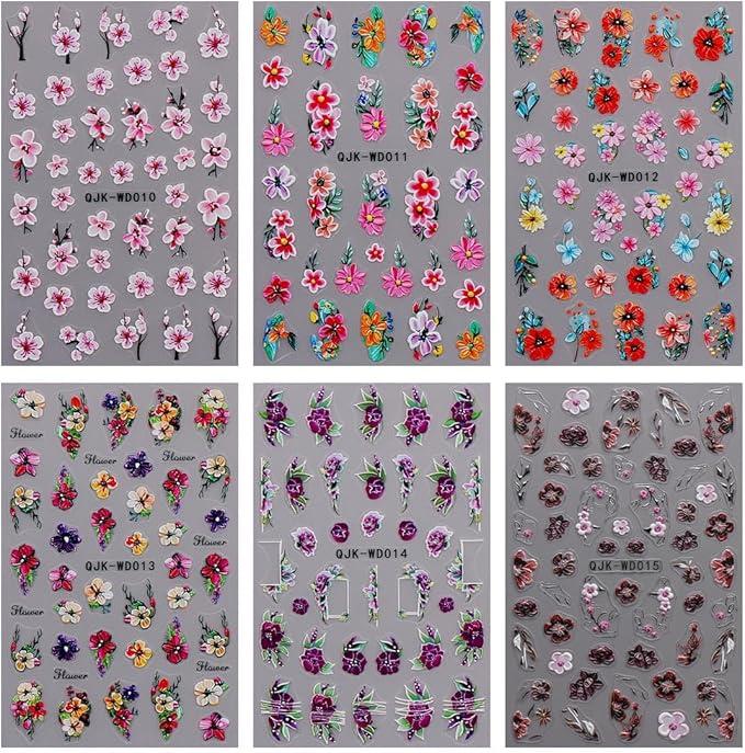Flower Nail Art Stickers Decals Self-Adhesive Spring Summer Floral Nail Supplies Nail Art Design Decoration Accessories