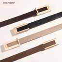 TOURZOO Genuine Leather Belts for Women Skinny Waist Belt for Dresses Jeans Pants with Gold Buckle (L)