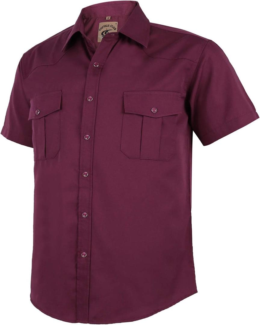 COEVALS CLUB Men's Western Plaid Pearl Snap Buttons Two Pocket Casual Short Sleeve Shirts (M)