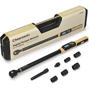 Digital Torque Wrench 1/2 Drive, 12.5-250.7 ftlb (17-340N.m) 1% Accuracy Electronic Torque Wrench with Buzzer and LED Heavy Duty Torque Wrench Set with Socket for Car Repair Trucks large machinery (Desert Tan)