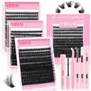 Volume Lashes Cluster Kit 60D+80D+100D Clusters Lash Eyelashes Kit 696Pcs Bulk Packs, D Curl Wispy 10-18mm DIY Individual Eyelash Extensions Wholesale Combo Pack with Glue|Tweezers|Removers