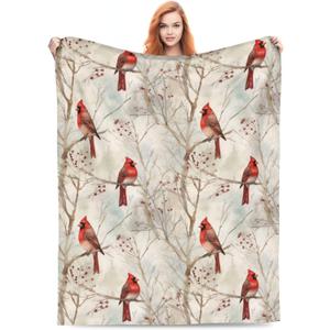 amepay Cardinal Blanket Gifts for Women Red Birds Flannel Throw Blankets Soft Comfy Lightweight for Home Decor Couch Bed Sofa 60x50 Inches (Grey)