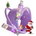 240W USB C Cable,4 in 1 Charging Cable Fast Charging & Data Sync,Multi USB Charging Cable with Breathing Light,Charger Cord for iPhone 17/16/15 14 13 iPad Galaxy MacBook iPad Tablets,Purple 5Ft