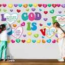 2 x 72 Pcs Christian Bulletin Board Decorations Set God is Love Bulletin Board Decor Jesus Religious Faith Bible Verse Heart Cutouts for Church Sunday School Vbs Chalkboard Home Wall Decor