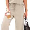WIHOLL 2 Piece Sets for Women Casual Summer Travel Vacation Outfits Short Sleeve Wide Leg Crop Pants Lounge Sets (Beige)