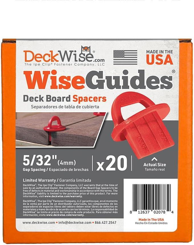 DeckWise WiseGuides 5/32" Gap Deck Board Spacer Guide for Hardwood, Pressure Treated Lumber, Thermal Wood, PVC and Composite Decking Alignment (20 pack)