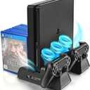 Vertical Stand for PS4/PS4 Slim/PS4 Pro - Cooling Fan with PS4 Charger Controller Charging Station with Game Storage (Black)