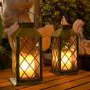 TAKE ME 14" Solar Lanterns Outdoor Waterproof Garden Lanterns Large Flickering Flameless Candle Mission Lights for Table,Outdoor,Party Mothers Day Gifts ( 2 Packs Brush-Painted Antique Bronze Color)