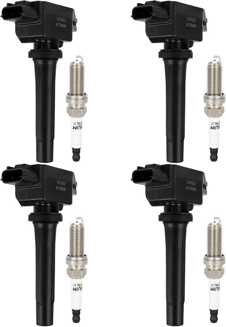 ECCPP 4 ignition coils with 4 iridium Spark Plugs,UF822,coils packs,for Toyota Yaris 2019,Yaris iA 2017-2018 & Scion iA 2016,1.5L 90118-WB460,UF-822 (Standard)