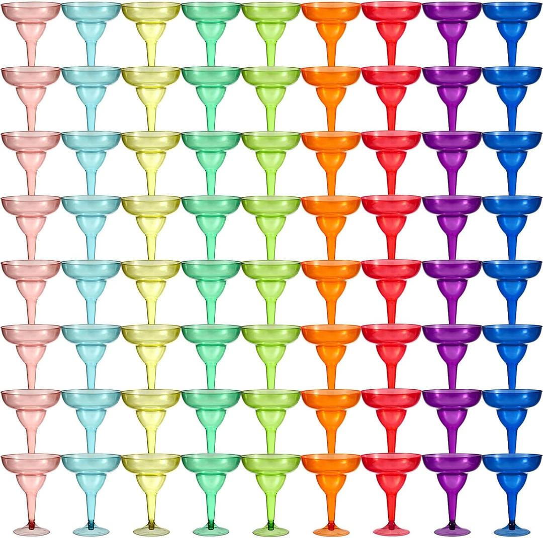 72 Pcs Plastic Margarita Glasses 8 oz Plastic Margarita Cups Mexican Theme Cocktail Glasses Shatterproof Disposable Cocktail Cups for Cinco De Mayo Fiesta(Multi Colors)
