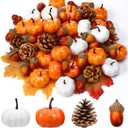 Yookeer 120pcs Thanksgiving Mini Pumpkins Artificial Acorns Pine Cones for Decorating Fall Vase Filler Thanksgiving Table Centerpiece Small Fake Props Bulk for Autumn Harvest DIY Craft(Lovely Color)