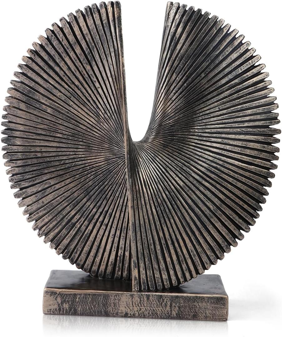 Modern Abstract Round Decorative Sculpture , Dining Living Room Desk Decor,Geometric Home Decor Statues,Shelf Top Decor Aesthetics,making it perfect for placing coffee tables or office shelves (12.4"bronze Colored)