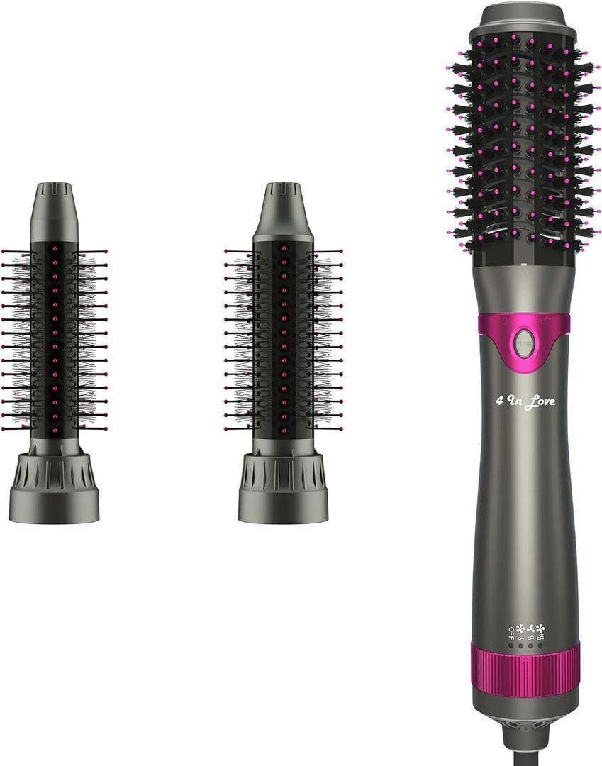 Hair Blow Dryer Brush, Salon Styler, Hot Air Hair Dryer and Volumizer Kit with Three Interchangeable Barrels | Replacement Parts Orderable (Gray Pink)