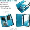 Asuwish Phone Case for Samsung Galaxy S22 5G Zipper Wallet Magnetic Detachable Cell Cover with Tempered Glass Screen Protector Crossbody Strap Flower Card Holder S 22 22S 4G G5 6.1 inch Women Men Blue
