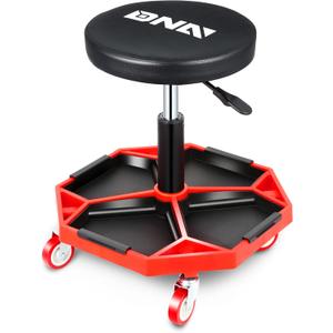 DNA MOTORING TOOLS-00253 Adjustable Height Pneumatic Garage Seat Rolling Mechanic Stool with Tool Tray Storage,300lbs Max Weight Capacity (Red)