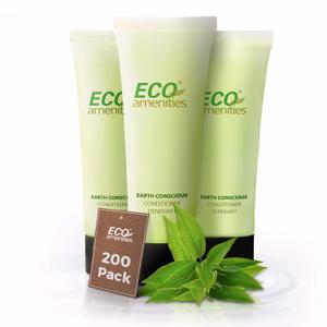 ECO AMENITIES Travel Size Conditioner - 200 PACK, 30mL, 1 oz Hotel Conditioner Bulk Supplies for Guests - Green Tea Scent Eco Conditioner, Mini Conditioner with Flip Cap, Clear Container (1 Fl Oz (Pack of 1))