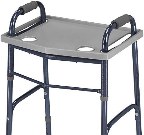 DMI Walker Tray With Cup Holders, Walker Tray For Folding Walkers, Mobility Accessory for Seniors, Tray Table for Standard Walkers, Multipurpose and Portable, Gray