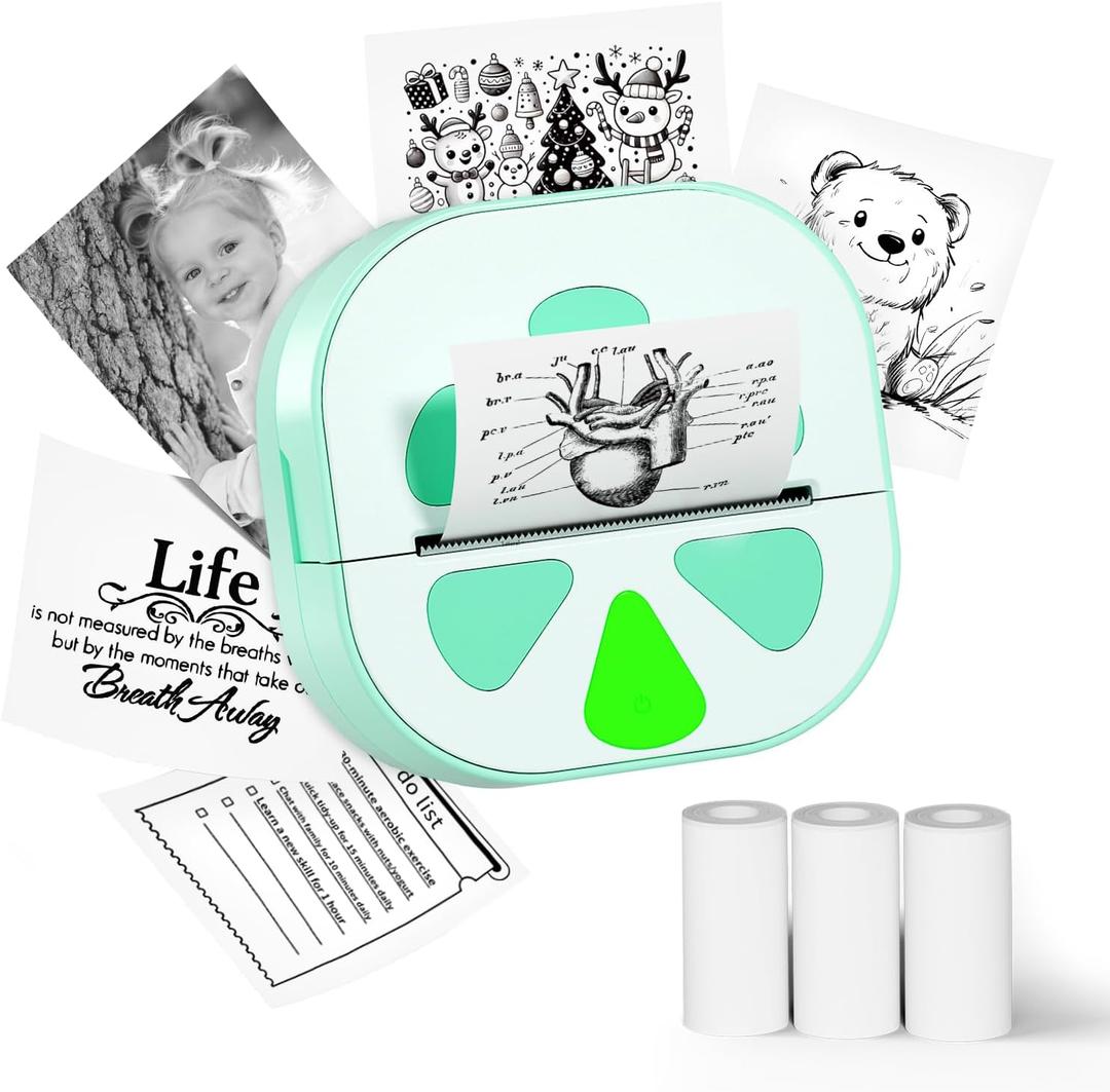 Mini Sticker Printer, D20 Portable Bluetooth Inkless Thermal Sticker Maker Machine with 3 Rolls Paper, Pocket Print Pods Label Maker for iphone, Impresora Porttil for Study Note, DIY, Kids Gift
