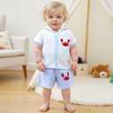 Toddler Baby Boy Swim Cover Up Zipper Towel Terry Hood Tops Seersucker Gingham Shorts Set 2pcs Beach Bathing Suit (12-18 Months, Sky Blue)