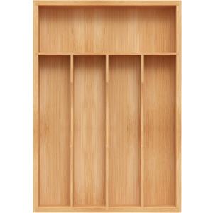 Bamboo Silverware Organizer, Kitchen Drawer Organizer, Utensil Holder, Cutlery Tray & Spoon Flatware Storage with Grooved Drawer Dividers (9.5''W x 13.5''D)