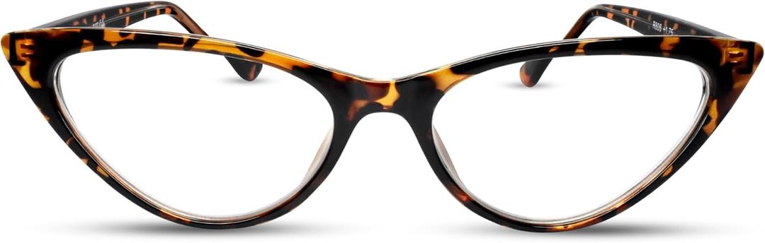 2SeeLife Small Cat Eye Reading Glasses for Women  Narrow-Medium Fit, Sturdy Frame, Spring Hinges, Premium Funky Readers, Brown Tortoise, +1.00