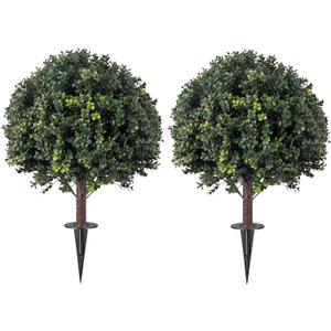 Artificial Topiary Ball Tree Outdoor Plants with Ground Spike 27" UV-Resistant Faux Shrubs, Eucalyptus Fake Plants for Indoor & Outdoor Use, Yard, Porch, and Patio Decor