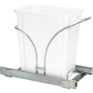 Household Essentials Glidez Chrome-Plated Steel Pull-Out/Slide-Out Discreet Single 5 Gallon Plastic Trash Can for Under Cabinet Use - Fits Standard Size Cabinet, Chrome and White