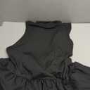OYOANGLE Women's Plus Size Mock Neck Sleeveless Ribbed Knit Ruffle Short Dress Y2K Open Back Bubble Dress Black 3XL