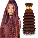 #33 Auburn Brown Braiding Human Hair for Boho Braiding Human hair 3 Bundles 28 28 28 Inch Reddish Brown Deep Wave Boho Hair for Bulk Braiding Knotless Bohemian Hair Extensions150g