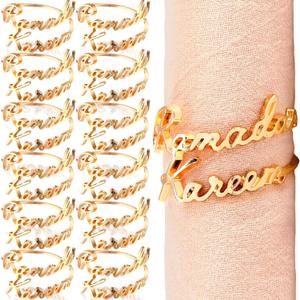 12 Set Eid Napkin Rings Eid Mubarak Ramadan Kareem Letter Metal Napkin Holder Muslim Alphabet Buckles Table Decor for Islamic Party(Gold,Ramadan Kareem)