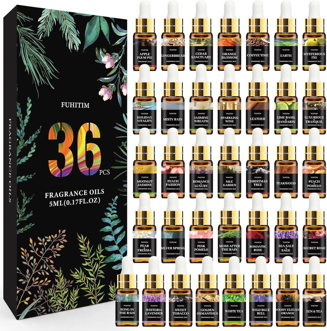 36 Pcs Pure Essential Oil Gift Set for Diffusers, Humidifiers, Skin Care, Massage, Gift for Friend, Fragrance Oil Scent for DIY Candle and Soap Making(36 * 5ML)