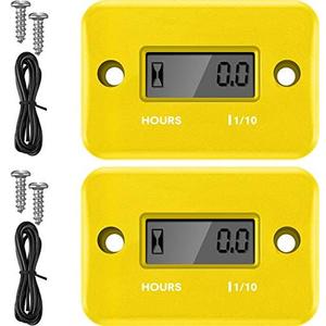 2 Pieces Inductive Hour Meter for Gas Engine Lawn Mower Dirt Bike Motorcycle Motocross Snowmobile Karting Marine ATV Boat Outboard Motor Generator Waterproof Hour Meters (Yellow)