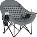 Oversized Camping Chairs for Adult - Heavy Duty Padded Portable Folding Chair XL Collapsible Camp Chair with Cup Holder Side Pocket for Outdoor Lawn Beach Sport Fishing Support 500LBS, Plaid, Single
