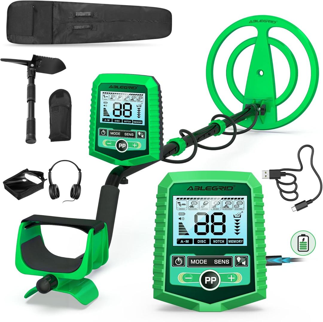 ABLEGRID Rechargeable Metal Detector for Adults and Kids, Professional Gold Underground Detector with Higher Accuracy, LCD, 5 Modes, and Anti-Interference DSP Chip, 10" Waterproof
