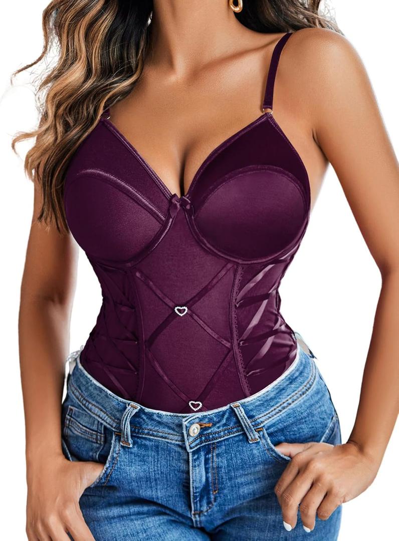 Avidlove Lingerie for Women Sexy Corset Garter Lingerie Set One Piece Teddy Bodysuit Boudoir Outfit (Purple, XXL)